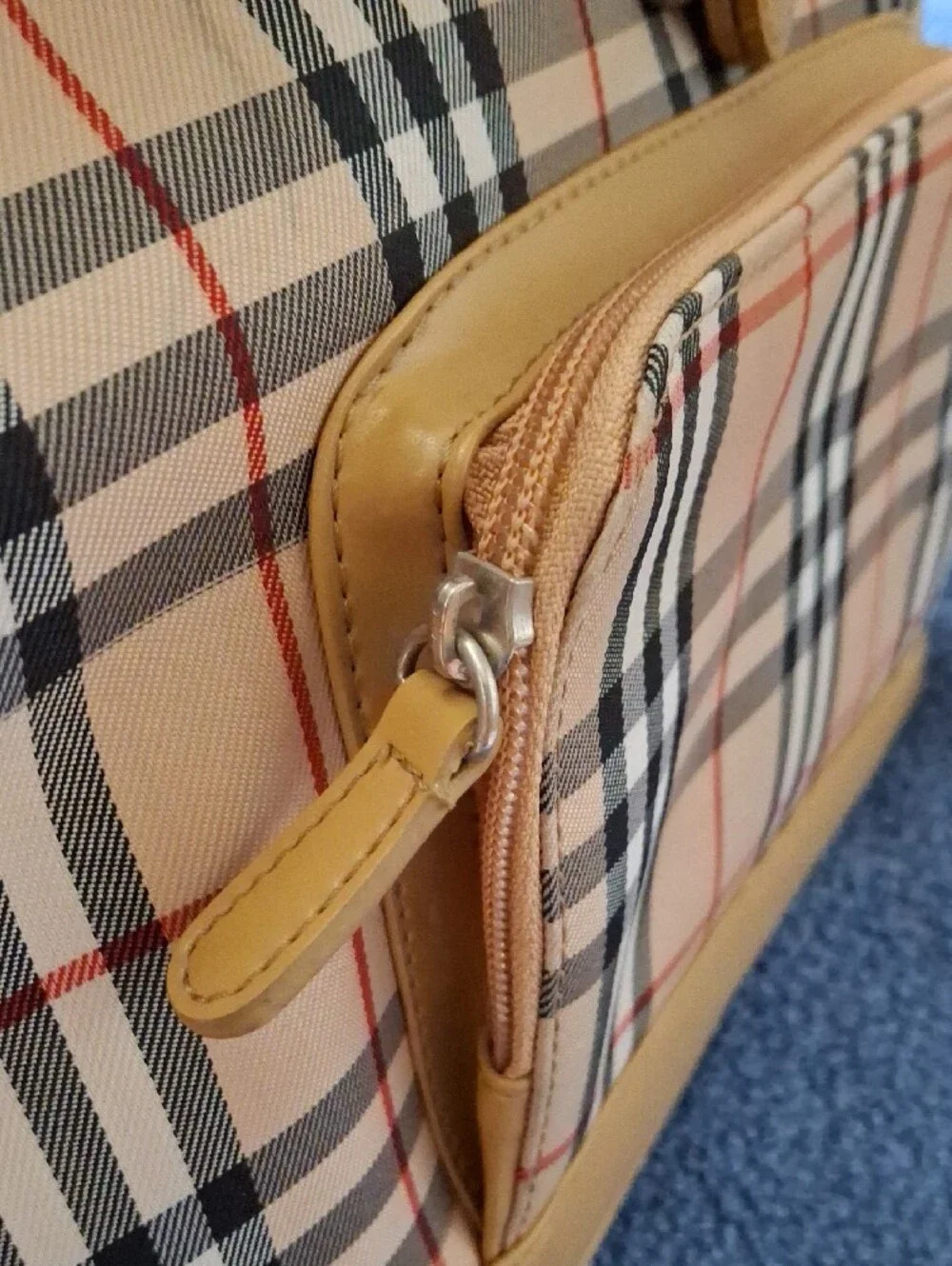 Burberry Tan and Beige Check Drawstring Backpack